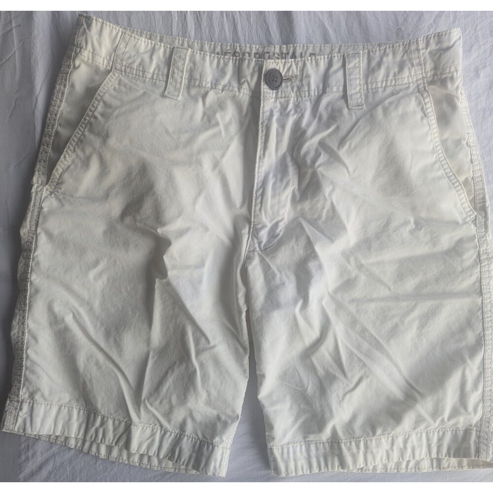 Aeropostale Men's Chino Shorts 32 White Flat Front Cotton